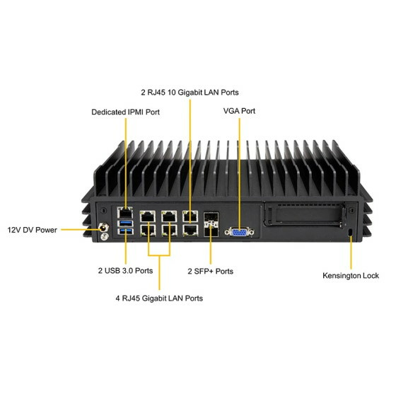 Supermicro SuperServer E302-9D IoT Box 4-Core D-2123IT max. 256GB 4xGbE 4x10G RJ-45/SFP+ 1x2,5 M.2 Fanless