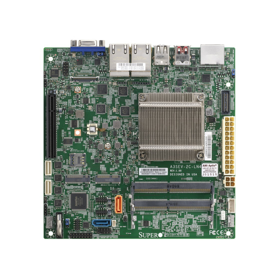 Supermicro A3SEV-2C-LN4 max. 32GB 1xPCIe 3.0 4x1GbE 2xM.2 2xSATA w/ Intel Atom x6211E 1.5MB / 2x 1.3GHz / 2T / 6W mini-ITX