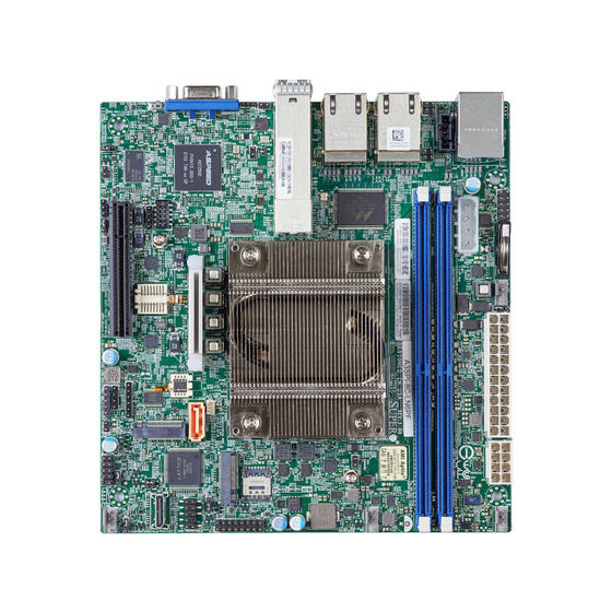 Supermicro A3SPI-4C-LN6PF max. 128GB 1xPCIe 3.0 4x1GbE 2x10G SFP+ 2xM.2 1xU.2 1xSATA (up to 5xSATA) IPMI w/ Intel Atom C5315 9MB / 4x 2.4GHz / 4T / 38W mini-ITX