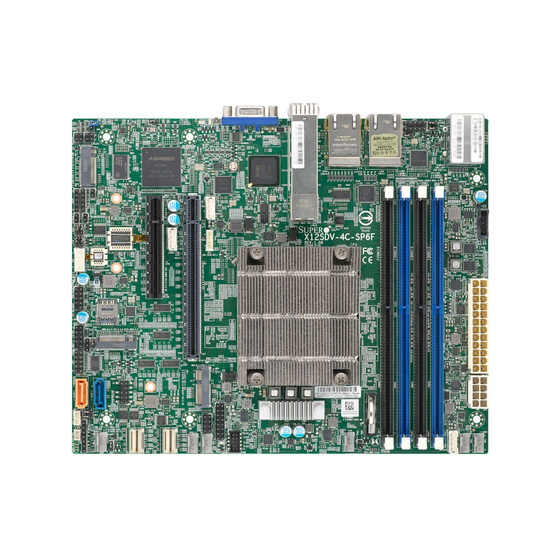 Supermicro X12SDV-4C-SP6F max. 256GB 2xPCIe 4.0 4x1GbE 2x25G SFP28 3xM.2 2xU.2 2xSATA (up to 10xSATA) IPMI w/ Intel Xeon  D-1718T 10MB / 4x 2.6GHz / 8T / 46W Flex-ATX