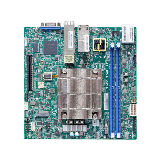 Supermicro X12SDV-10C-SPT4F max. 128GB 1xPCIe 4.0 2x10GbE 2x25G SFP28 1xM.2 1xU.2 (up to 4x SATA) IPMI w/ Intel Xeon D-1749NT 15MB / 10x 3.0GHz / 20T / 90W mini-ITX