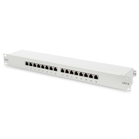DIGITUS 19 Patch Panel Kat. 6E 16x RJ45 1HE geschirmt grau