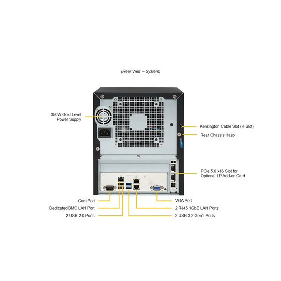 Supermicro SuperServer SYS-521R-T compact UP LGA1700 max. 64GB 1xPCIe 5.0 4x3,5 SATA 2x2,5 SATA M.2 2xGbE IPMI 350W